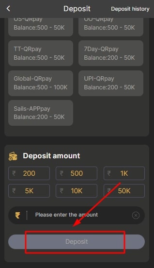 make payment by clicking on deposit