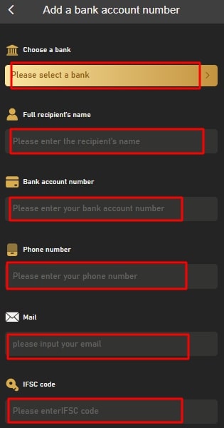 add your bank details