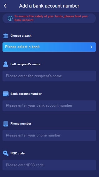 Enter Your Bank Details